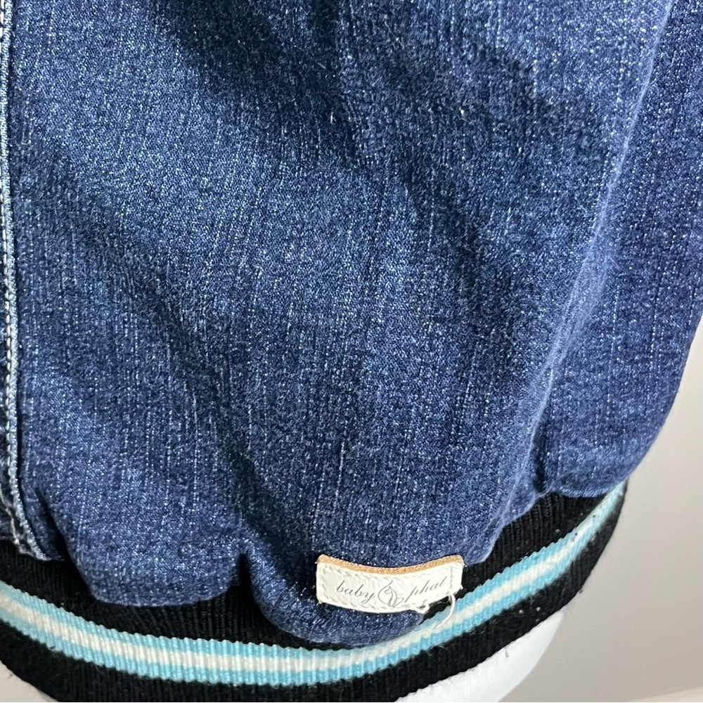 Vtg Baby Phat Y2K Denim Bomber Varsity Jean Jacket Size L Streetwear Retro Style - Picture 11 of 15